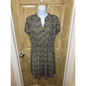 Robert Louis Black Yellow Zig Zag Geometrical Printed Dress Size Large
